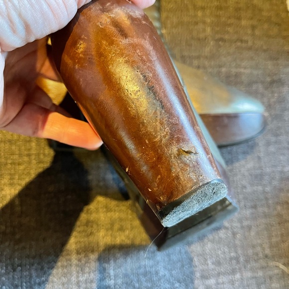 Vintage Fluevog bronze tall zip boots artistic heel! Sz 8 pink interior 3” heel - Picture 10 of 12